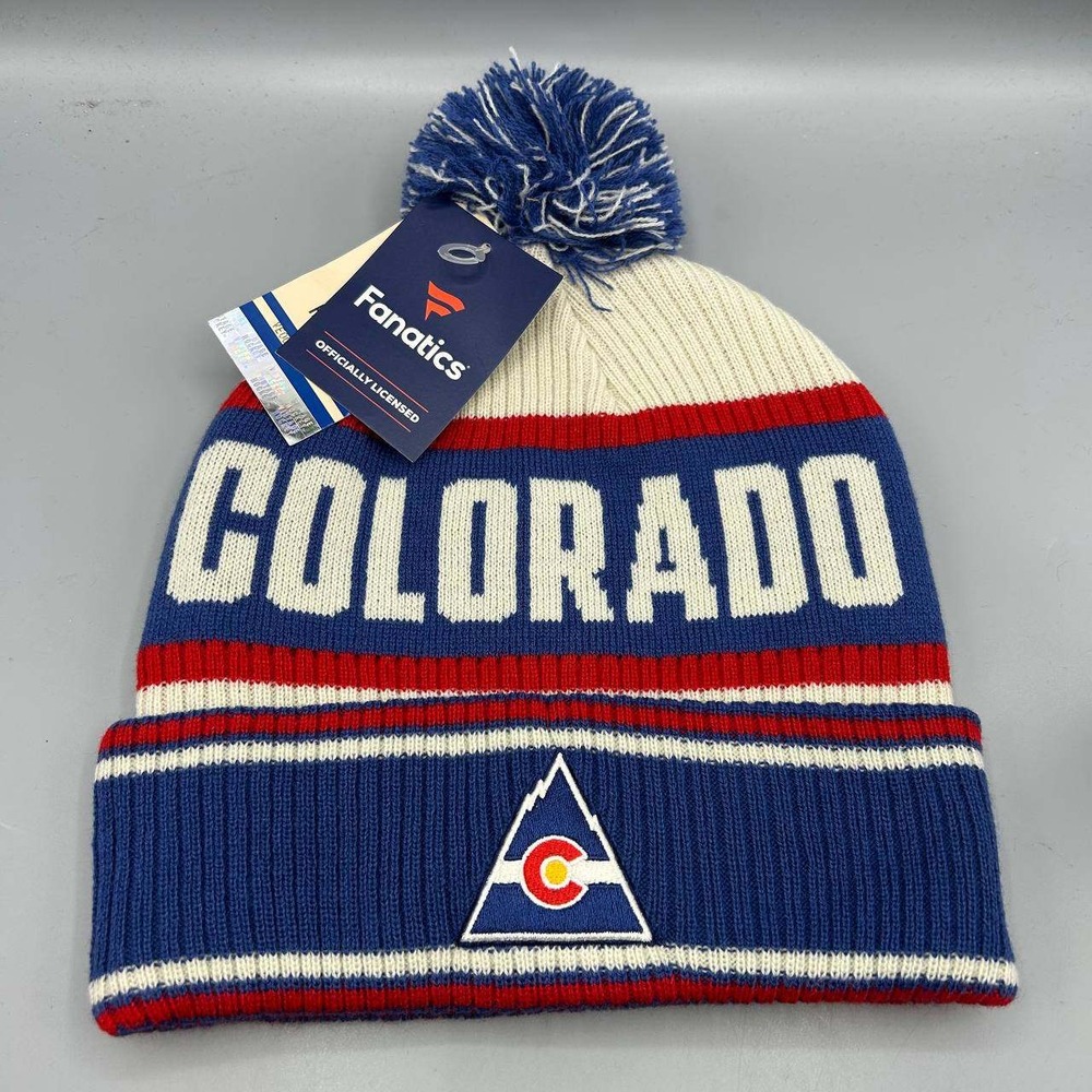 Colorado Avalanche NHL Hat Men Blue Fanatics Cuffed Beanie Pom Pom Cap New